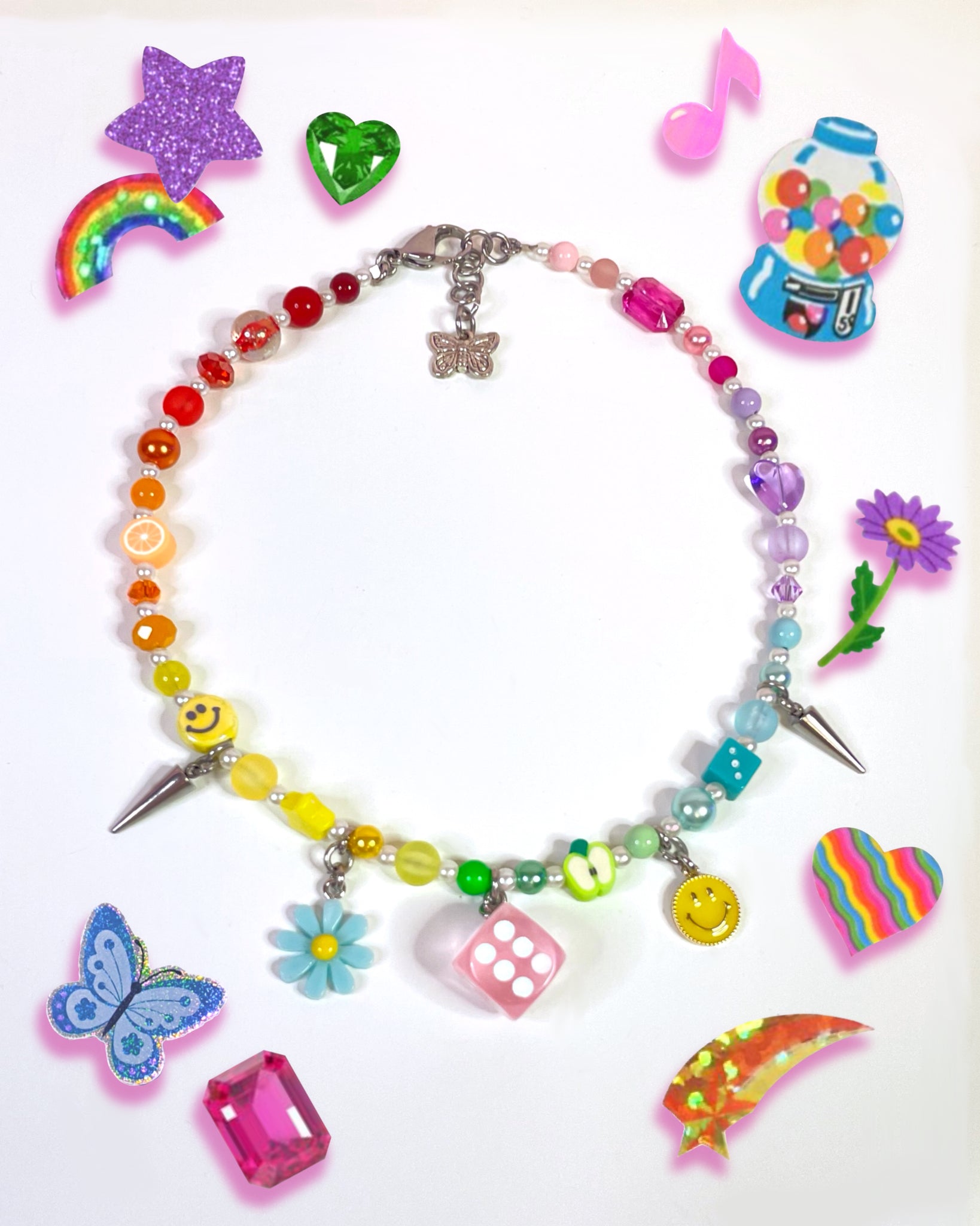 Pastel Rainbow Dice Necklace