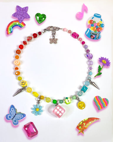 Pastel Rainbow Dice Necklace