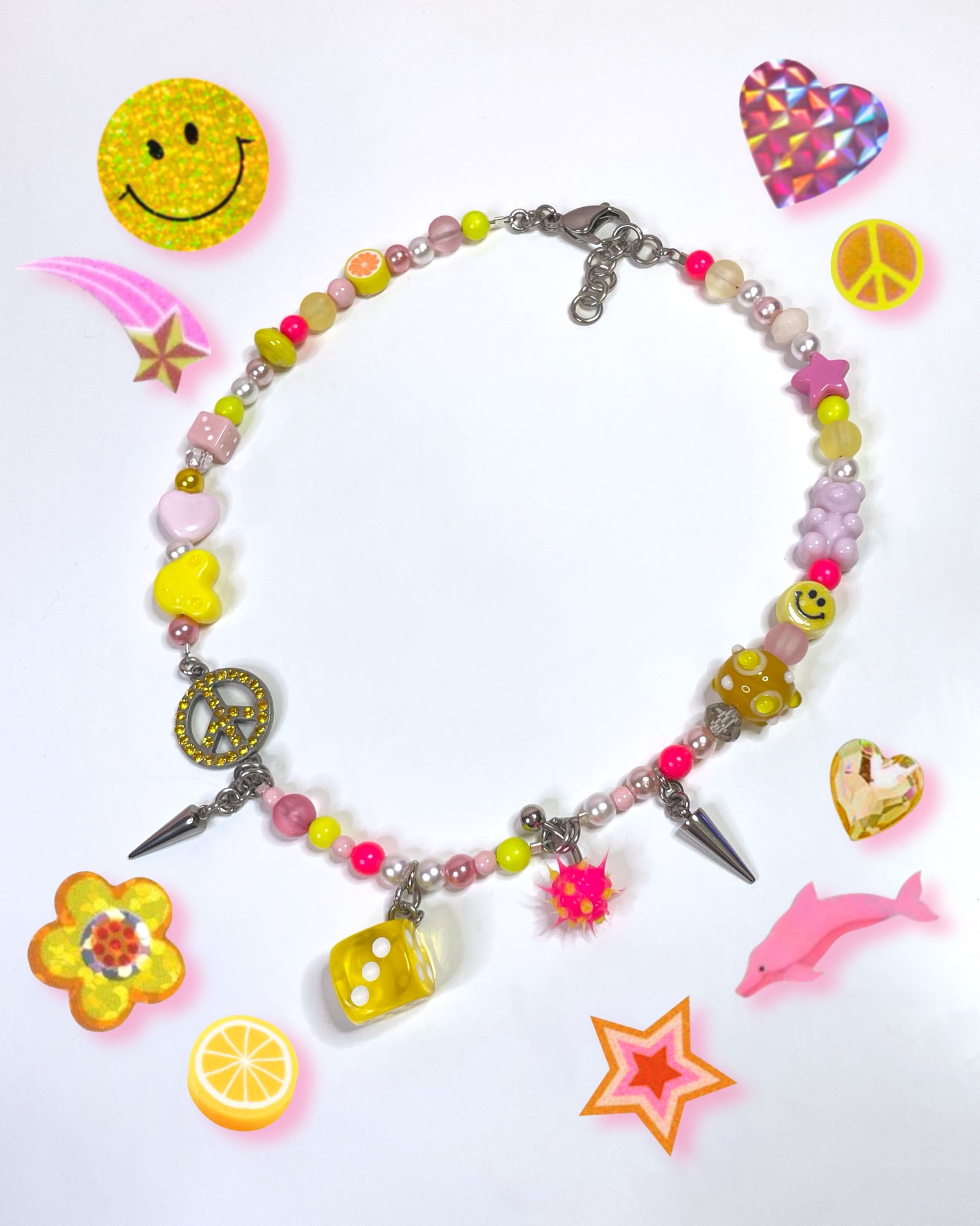 Pink Lemonade Dice Necklace