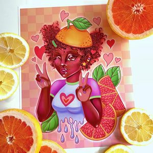 Pink Grapefruit Girl Print