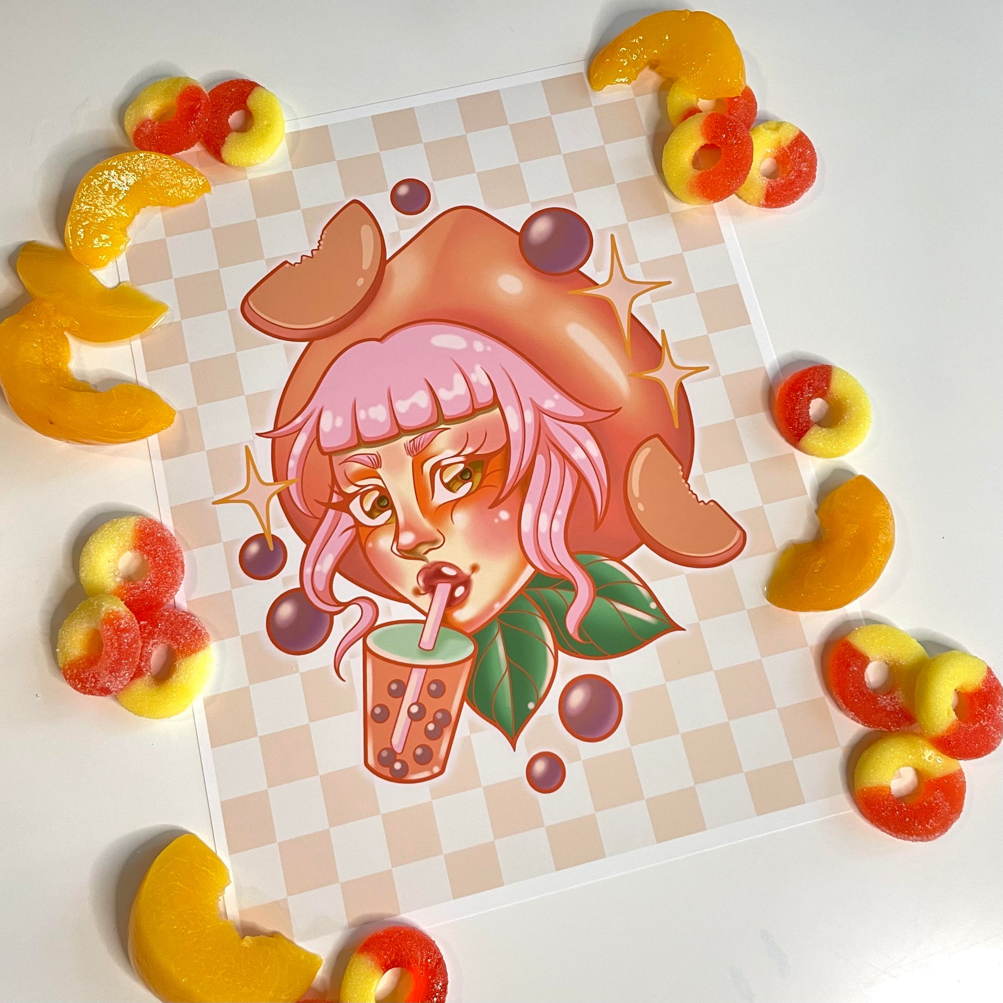 Peach Boba Girl Print